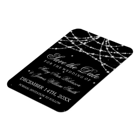Elegant Save the Date Sparkling String Black Magnet (Linke Seite)