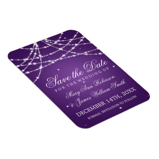 Elegant Save the Date Sparkling String Lila Magnet (Rechte Seite)