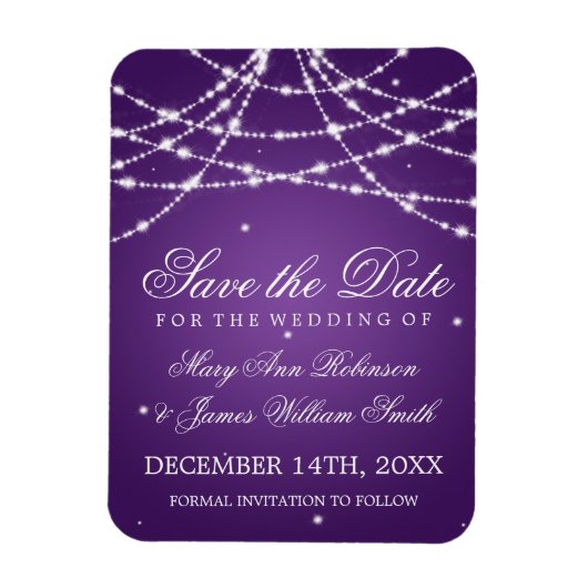 Elegant Save the Date Sparkling String Lila Magnet (Vertikal)