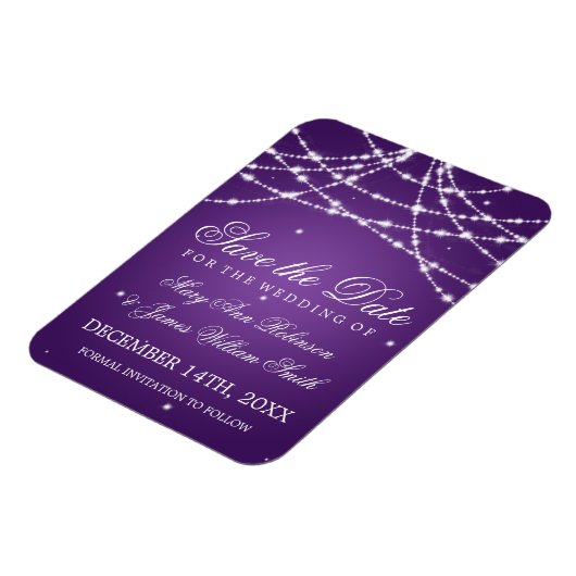 Elegant Save the Date Sparkling String Lila Magnet (Linke Seite)