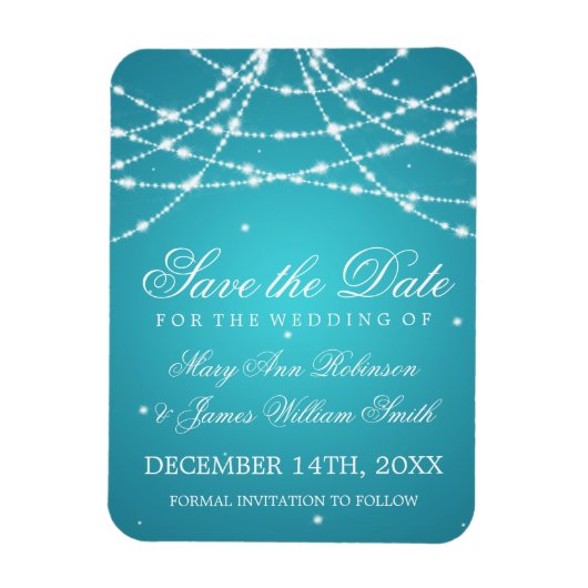 Elegant Save the Date Sparkling String Türkise Magnet (Vertikal)