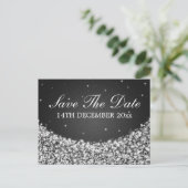 Elegant Save the Date Star Sparkle Black Ankündigungspostkarte (Stehend Vorderseite)