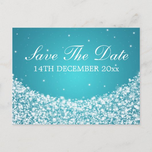 Elegant Save the Date Star Sparkle Blue Ankündigungspostkarte (Vorderseite)