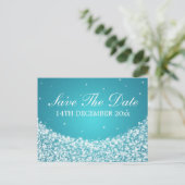 Elegant Save the Date Star Sparkle Blue Ankündigungspostkarte (Stehend Vorderseite)