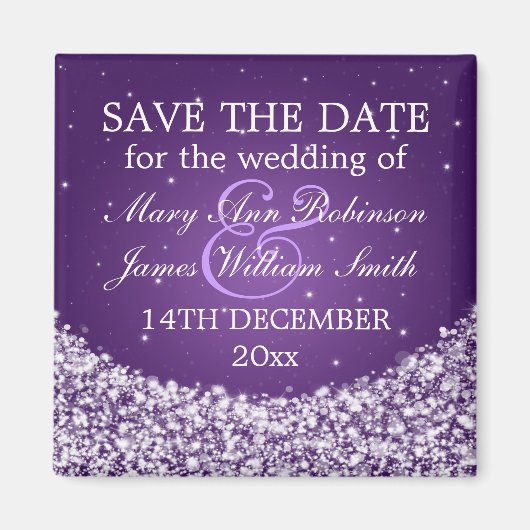 Elegant Save the Date Star Sparkle Lila Magnet (Vorne)