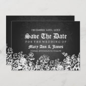 Elegant Save the Date Viktorianisch Geblüht Schwar (Vorne/Hinten)