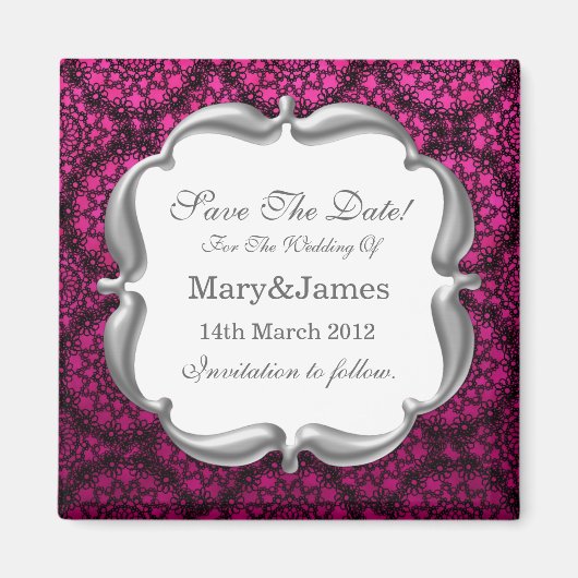 Elegant Save the Date Wedding Mod Lace Pink Magnet (Vorne)