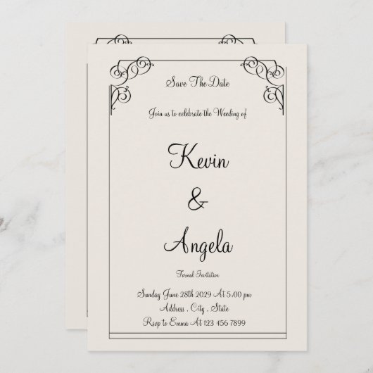 Elegant Save the Date Weeding Einladung (Vorne/Hinten)