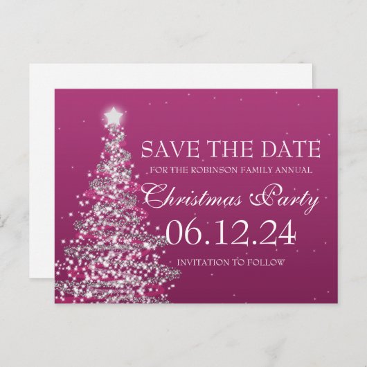 Elegant Save the Date Weihnachts-Party Rosa Ankündigungspostkarte (Vorne/Hinten)