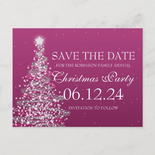 Elegant Save the Date Weihnachts-Party Rosa Ankündigungspostkarte (Vorderseite)