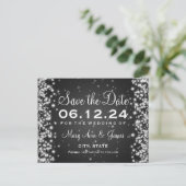 Elegant Save the Date Winter Sparkle Black Ankündigungspostkarte (Stehend Vorderseite)
