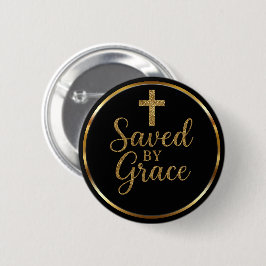 Elegant Saved By Grace Black & Gold Christian Button