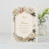 Elegant Scalloped Blush Peony Floral Wedding Einladung (Stehend Vorderseite)