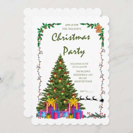 Elegant Scalloped Edge Christmas Party Invite" Einladung (Vorne/Hinten)