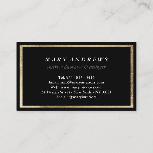 Elegant, schick Goldimitat schlicht schwarz Visitenkarte (Rückseite)