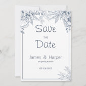 Elegant-schick-weiß-grau-blau Save the Date Einladung (Vorderseite)
