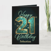 Elegant schimmernd Aquamarin und Gold 21. Geburtst Karte (Vorderseite)