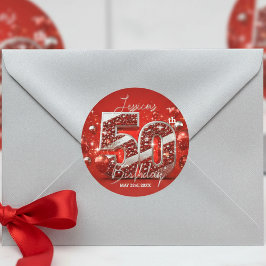 Elegant schimmernd Rot und Silber 50. Geburtstag Runder Aufkleber