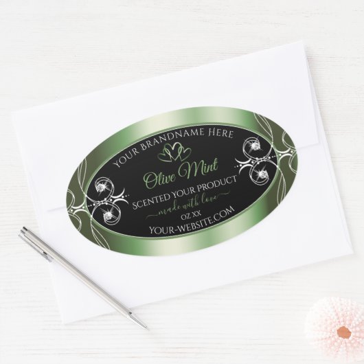 Elegant schimmery Green Black Product Labels Juwel Ovaler Aufkleber (Umschlag)