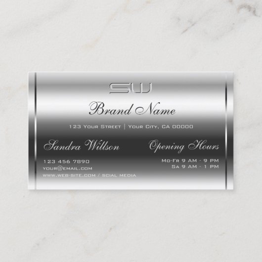 Elegant schimmery Silver und große 3D Initials Gla Visitenkarte (Rückseite)