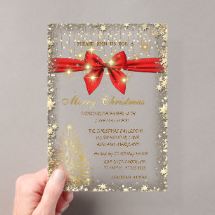 Elegant, Schleife Gold Baum Sterne Firmenweihnach Acryleinladungen