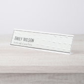 Elegant schlicht elfenbeinfarbene Ledertextur Schreibtischnamensplakette (Vorderseite )