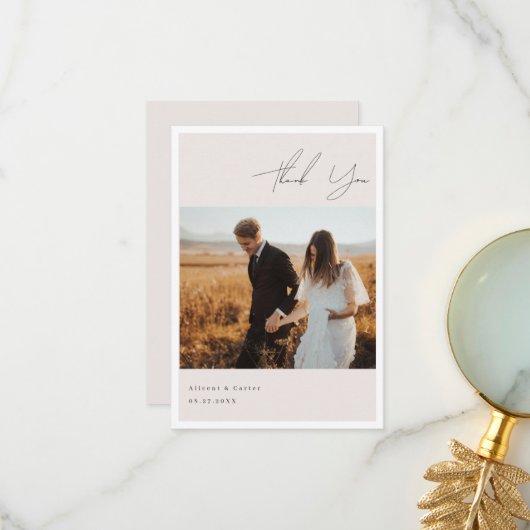 Elegant schlicht mit Line Art Blume & Border Dankeskarte (Vorderseite/Rückseite Beispiel)