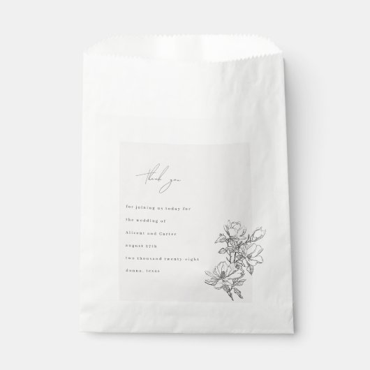 Elegant schlicht mit Line Art Blume & Border Geschenktütchen (Vorderseite)