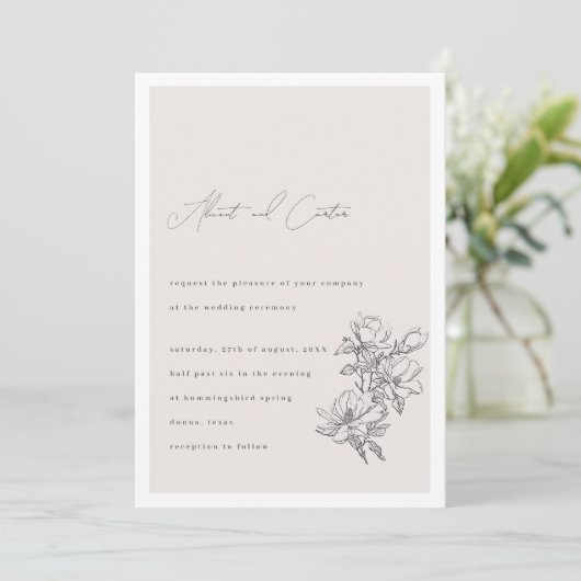 Elegant schlicht mit Line Art Blume & Border Invi Einladung (Stehend Vorderseite)