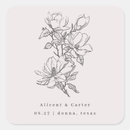 Elegant schlicht mit Line Art Blume & Border Quadratischer Aufkleber