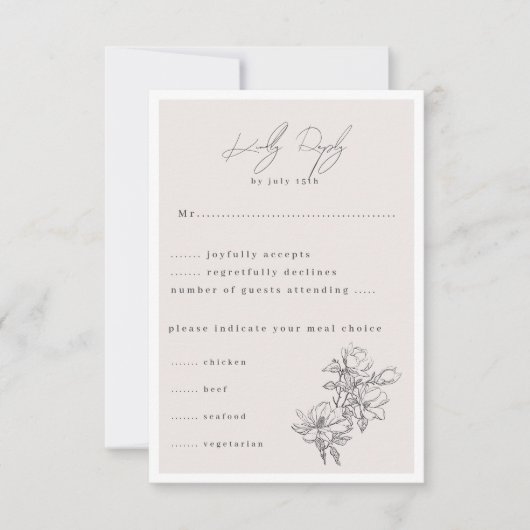 Elegant schlicht mit Line Art Blume & Border RSVP Karte (Vorderseite)