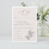 Elegant schlicht mit Line Art Blume & Border RSVP Karte (Stehend Vorderseite)