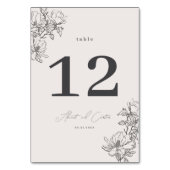 Elegant schlicht mit Line Art Blume & Border Tischnummer (Vorderseite)