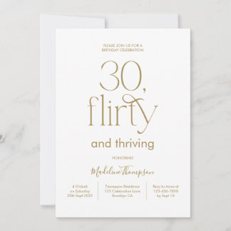 Elegant Schlicht, weiß und Gold 30. Geburtstag Einladung