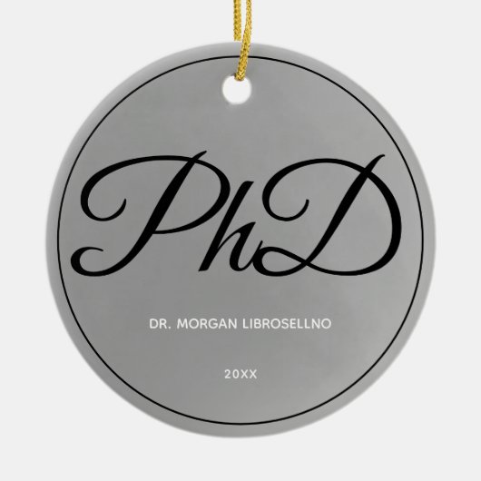 Elegant schlichter Silver PhD-Abschluss Jahr Keramik Ornament (Vorne)