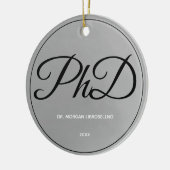 Elegant schlichter Silver PhD-Abschluss Jahr Keramik Ornament (Links)