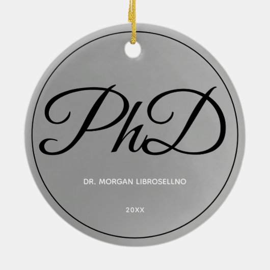 Elegant schlichter Silver PhD-Abschluss Jahr Keramik Ornament (Hinten)