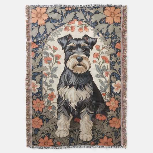 Elegant Schnauzer William Morris Inspired Floral Decke (Vorderseite Vertikal)