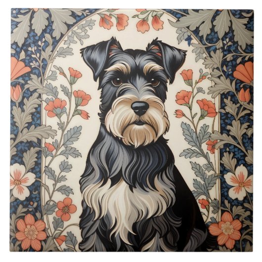 Elegant Schnauzer William Morris Inspired Floral Fliese (Vorderseite)