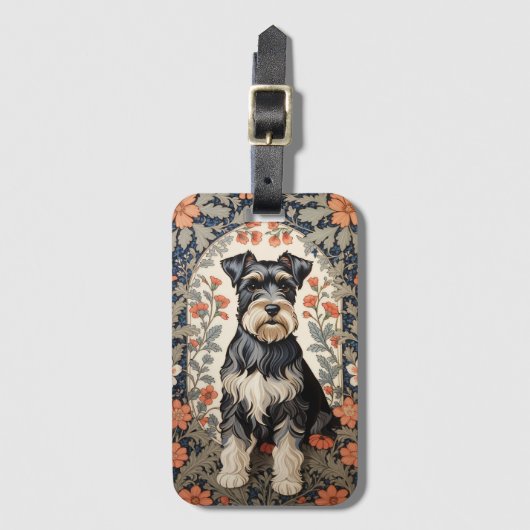 Elegant Schnauzer William Morris Inspired Floral Gepäckanhänger (Vorderseite Vertikal)