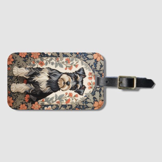 Elegant Schnauzer William Morris Inspired Floral Gepäckanhänger (Vorderseite (Horizontal))