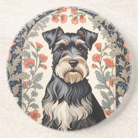 Elegant Schnauzer William Morris Inspired Floral Getränkeuntersetzer (Vorne)