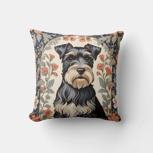 Elegant Schnauzer William Morris Inspired Floral Kissen (Vorderseite)