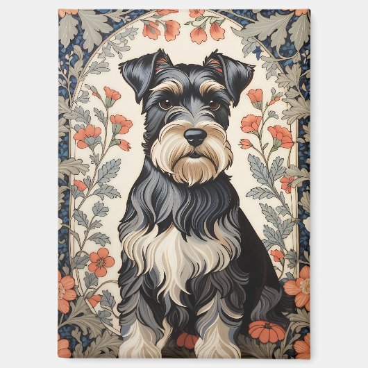 Elegant Schnauzer William Morris Inspired Floral Magnet (Vorderseite)