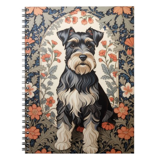 Elegant Schnauzer William Morris Inspired Floral Notizblock (Vorderseite)