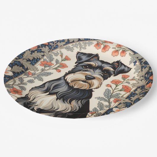 Elegant Schnauzer William Morris Inspired Floral Pappteller (Schrägansicht)