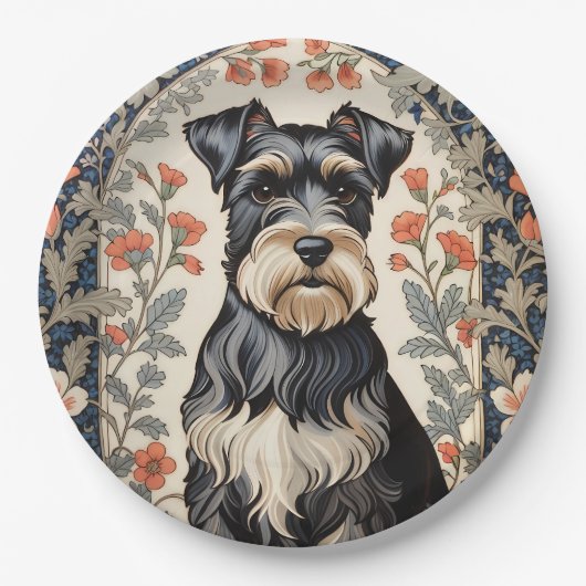 Elegant Schnauzer William Morris Inspired Floral Pappteller (Vorderseite)