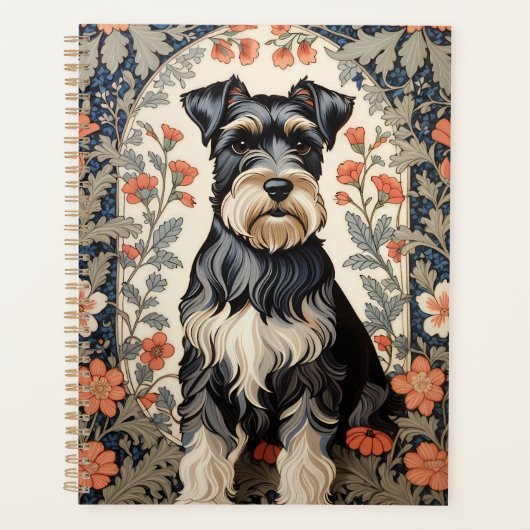 Elegant Schnauzer William Morris Inspired Floral Planer (Vorderseite)