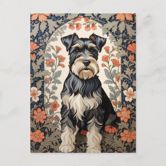 Elegant Schnauzer William Morris Inspired Floral Postkarte (Vorderseite)