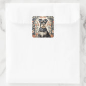 Elegant Schnauzer William Morris Inspired Floral Quadratischer Aufkleber (Tasche)